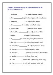 English worksheet: Complete the sentences