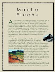 English Worksheet: Wonder of the World Story series 5 ( Machu Picchu)
