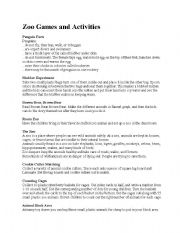 English Worksheet: ZOO GAMES ACTIVITIES