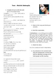 English Worksheet: Torn - Natalie Imbruglia (Verb tense and homophones)