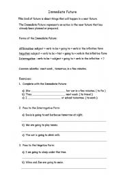 English worksheet: Immediate Future