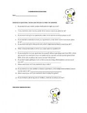 English worksheet: READING COMPREHENSION QUESTIONNAIRE