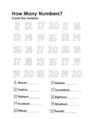 English worksheet: How Many Numbers