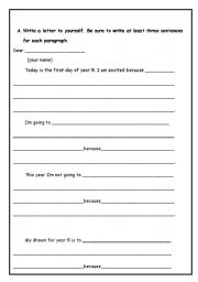 English worksheet: letter to me