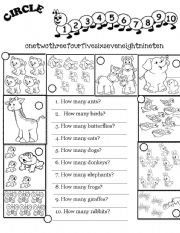 English Worksheet: Numbers 0-10 + How Many...? (worksheet)