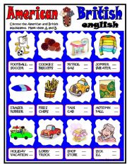 English Worksheet: American-British ENGLISH