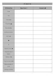 English Worksheet: All about me