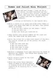 English Worksheet: Romeo nd Juliet Mini Project