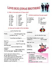 English Worksheet: Love bug (Jonas Brothers) song with exercises and answer key