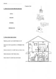 English worksheet: test prepositions parts of the house