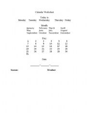 English worksheet: Calendar worksheet