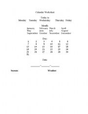 English Worksheet: Calendar worksheet