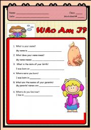 English Worksheet: Who am I?