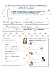 English Worksheet: Should&should