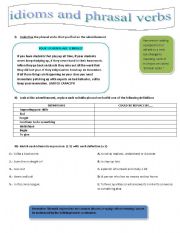 English Worksheet: IDIOMS AND PHRASAL VERBS