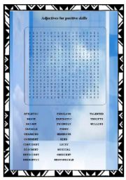 English Worksheet: Adjectives for positive skills - wordsearch