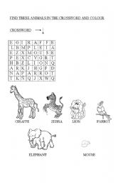 English worksheet: animal crossword 