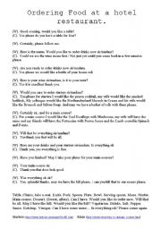 English Worksheet: A short restaurant dialogue. 