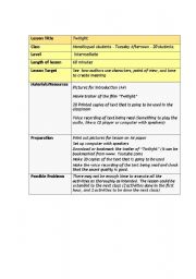 English Worksheet: Twilight lesson plan