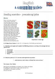 English Worksheet: Poems on the consuming society
