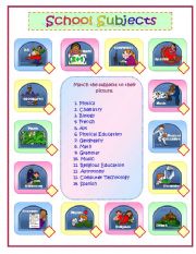 English Worksheet: School Subjects