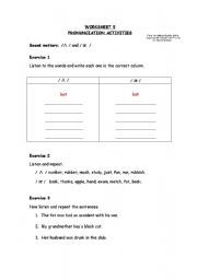 English worksheet: Pronunciation activities. Worksheet 5.