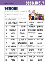 English Worksheet: Odd Man Out -SCHOOL