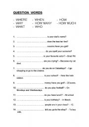 English Worksheet: QUESTION WORDS