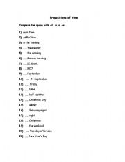 English worksheet: PREPOSITIONS OF TIME
