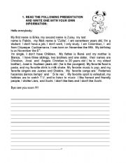 English Worksheet: PERSONAL INTRODUCTION