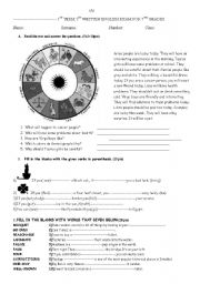 English Worksheet: exam for 7th grade