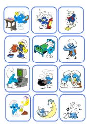 English Worksheet: Smurf Daily RoutineFlashcards (picture + words)