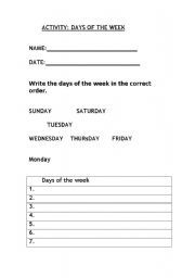 English Worksheet: Days of the week