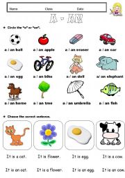 English Worksheet: article a, an