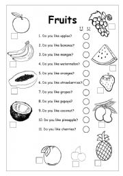 English Worksheet: fruits