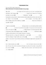 English Worksheet: Comprehension Cloze Passage