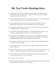 English Worksheet: My Top Twelve Reading Ideas