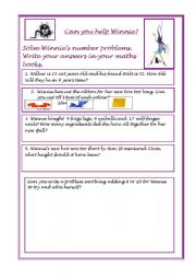 English worksheet: Winnies Maths Problems