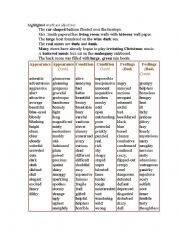 English Worksheet: Adjectives  list