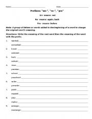 English worksheet: Prefixes