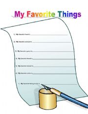 English Worksheet: My Favorite Things