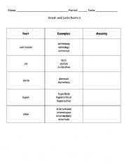 English Worksheet: Greek and Latin Roots 1