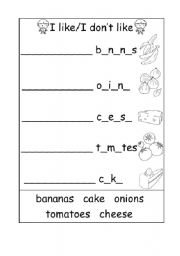 English worksheet: I like / I dont like