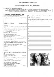 English Worksheet: Song - Reported speech question