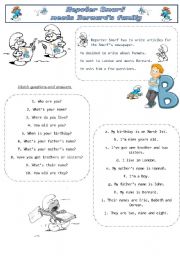 English Worksheet: Reporter Smurf meets a human family