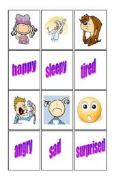 English Worksheet: Feelings matching cards 1/2