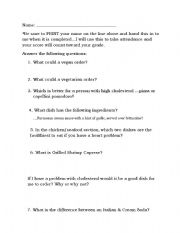 English Worksheet: Olive Garden Menu Reading Quiz