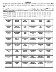 English Worksheet: Prefixes game