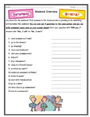 English Worksheet: Weekend Interview