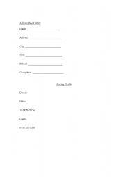 English Worksheet: Address book exercise